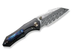 Clearance WE Knife High-Fin Titanium Black Hakkapella Damascus