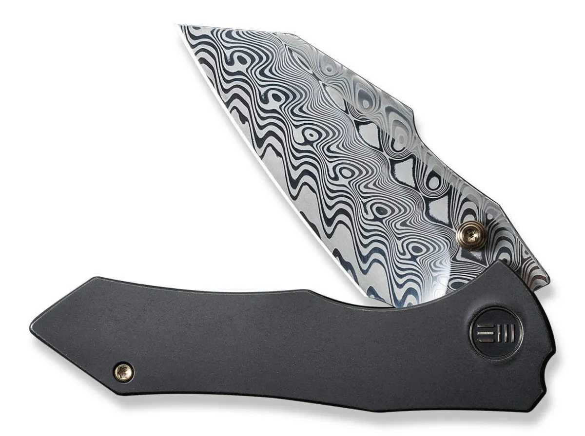 Clearance WE Knife High-Fin Titanium Black Hakkapella Damascus