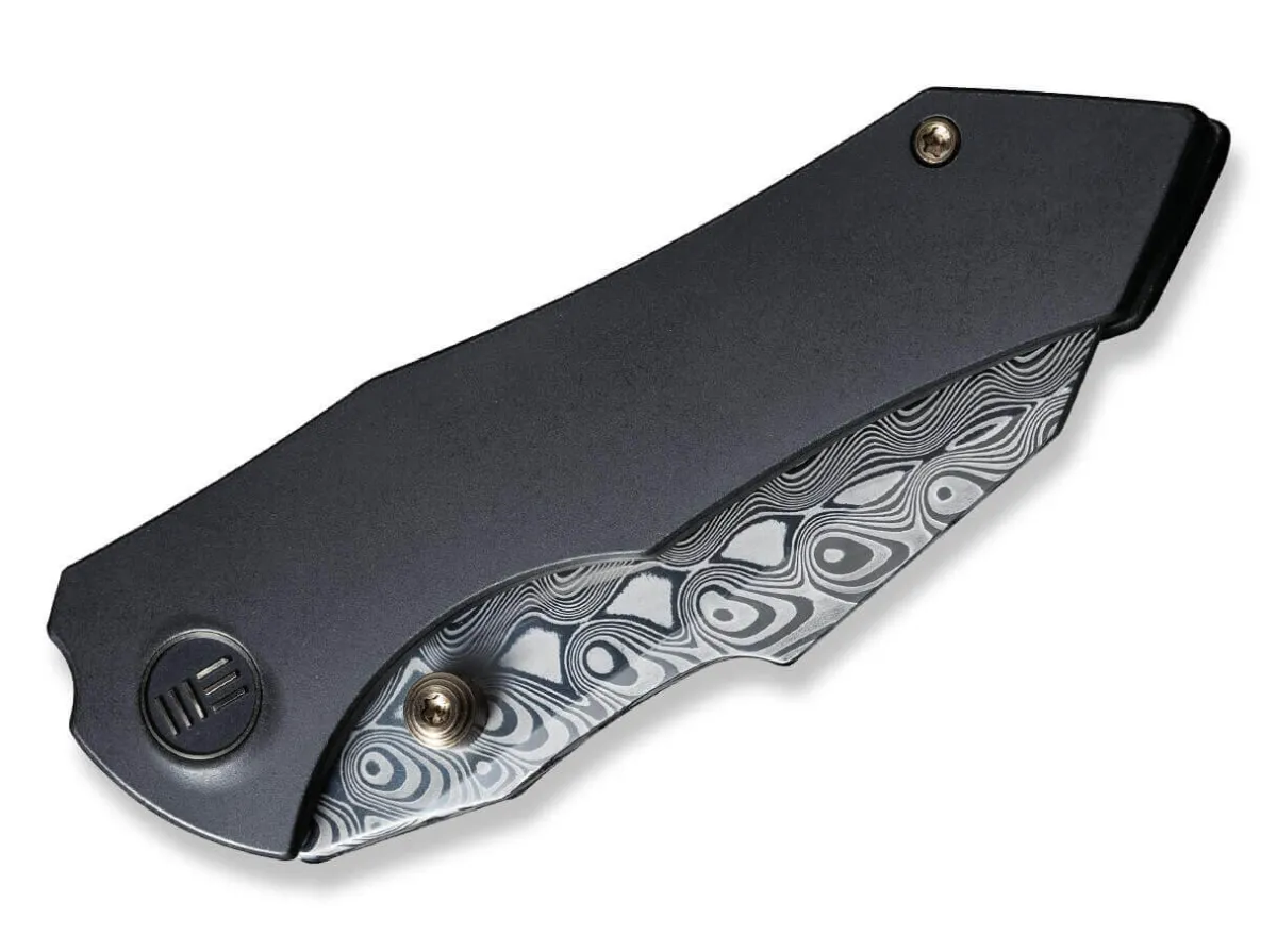 Clearance WE Knife High-Fin Titanium Black Hakkapella Damascus