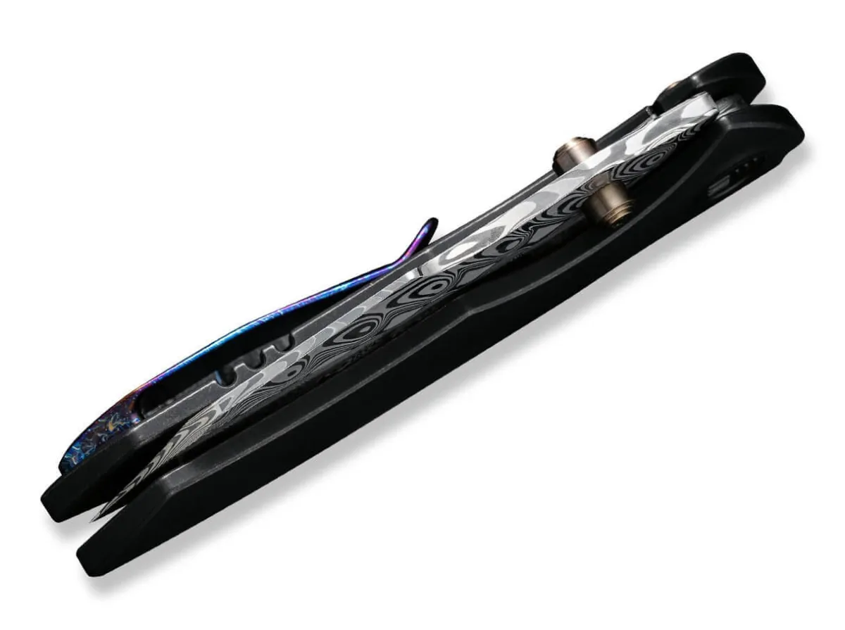 Clearance WE Knife High-Fin Titanium Black Hakkapella Damascus