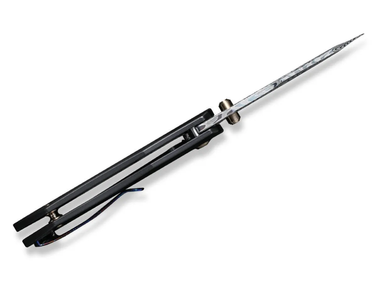 Clearance WE Knife High-Fin Titanium Black Hakkapella Damascus