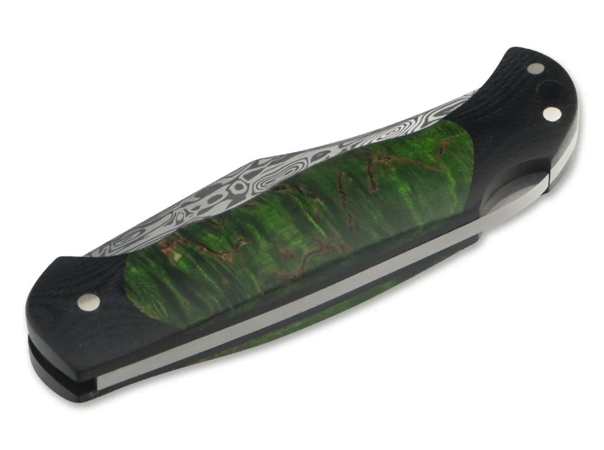 Outlet Böker Manufaktur Solingen Junior Scout Lightweight Curly Birch Green Damascus