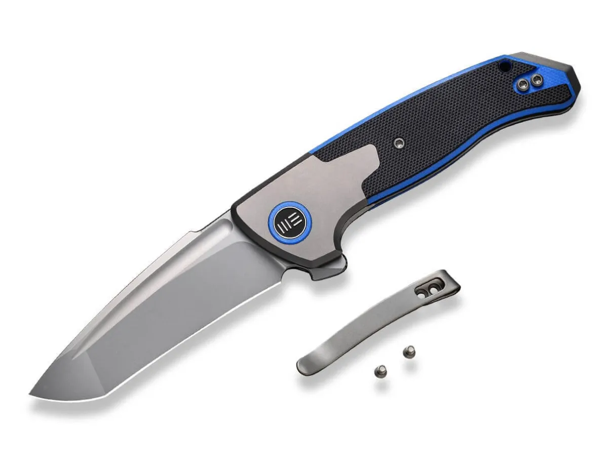 Outlet WE Knife Press Check Titanium G10 Black Blue Tanto