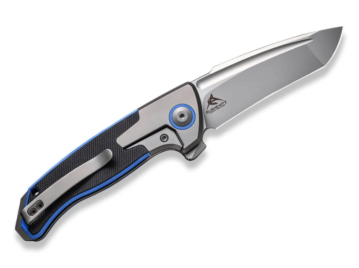 Outlet WE Knife Press Check Titanium G10 Black Blue Tanto
